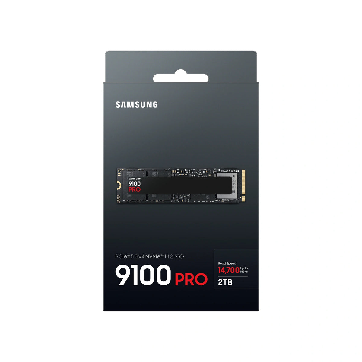 Samsung 9100 PRO 2 To — face de l’emballage du SSD M.2 NVMe PCIe 5.0 x4 sur fond blanc carré — réf. MZ-VAP2T0BW