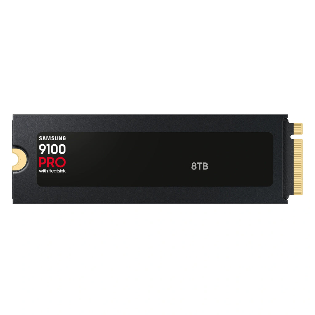 Samsung 9100 PRO 8 To avec dissipateur — vue arrière avec dissipateur du SSD M.2 NVMe PCIe 5.0 x4 sur fond blanc carré — réf. MZ-VAP8T0CW