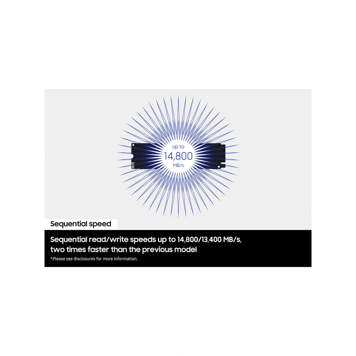 Samsung 9100 PRO 8 To avec dissipateur — performances séquentielles du SSD M.2 NVMe PCIe 5.0 x4 sur fond blanc carré — réf. MZ-VAP8T0CW
