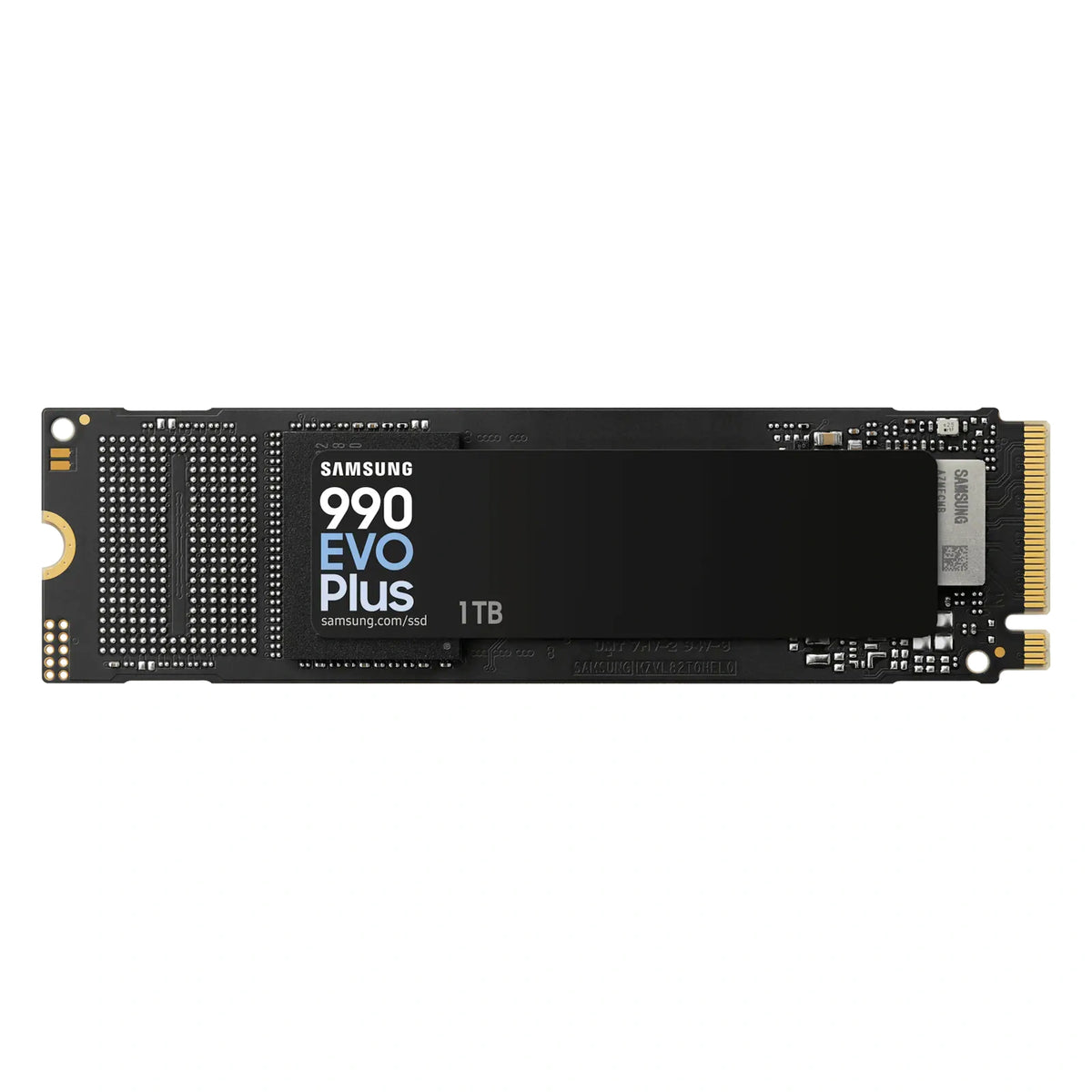 Samsung 990 EVO Plus 1 To — vue principale du SSD M.2 NVMe PCIe 4.0 x4 / 5.0 x2 sur fond blanc carré — réf. MZ-V9S1T0BW