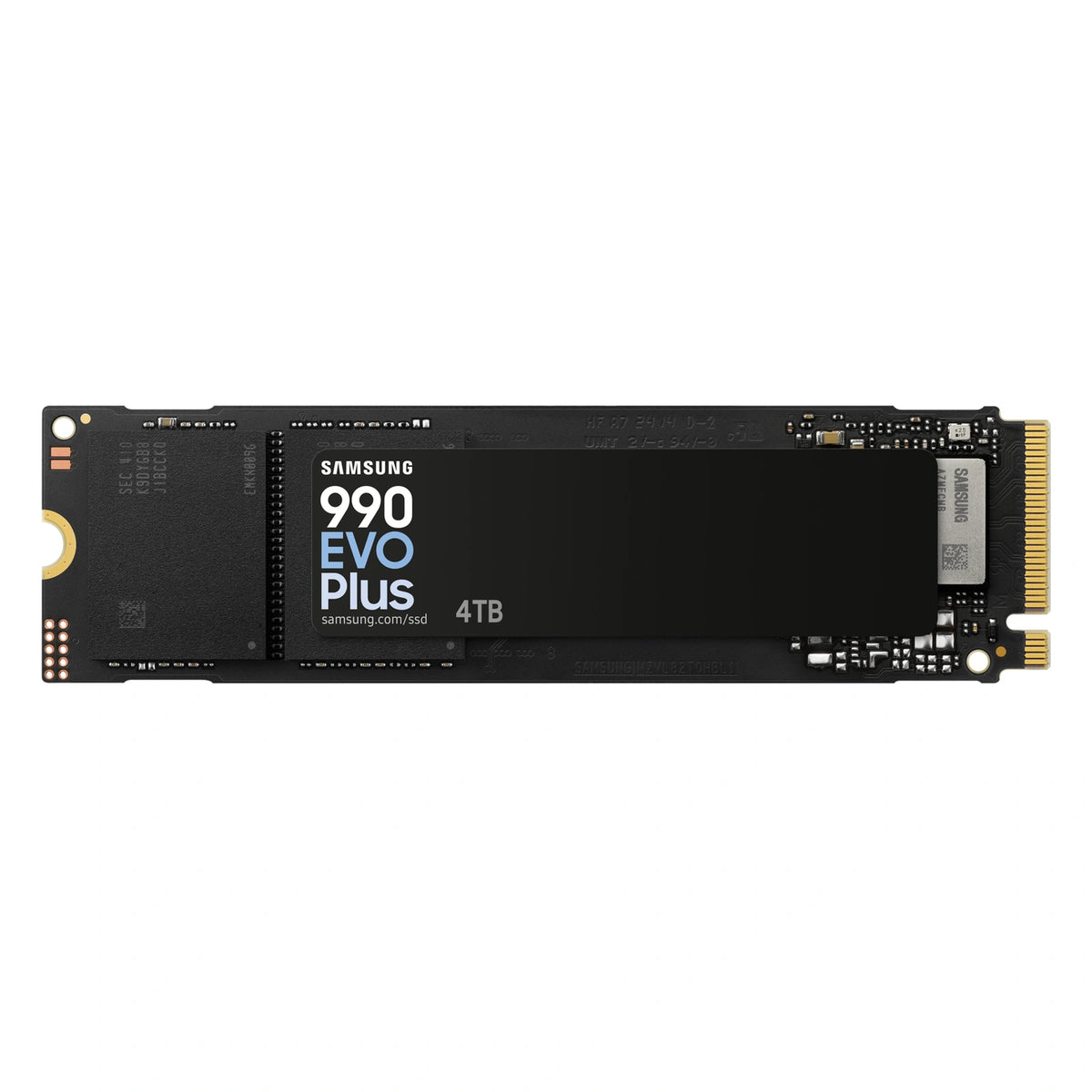 Samsung 990 EVO Plus 4 To — vue principale du SSD M.2 NVMe PCIe 4.0 x4 / 5.0 x2 sur fond blanc carré — réf. MZ-V9S4T0BW