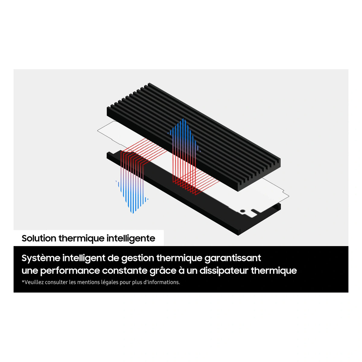 Samsung 990 PRO 1 To avec dissipateur — dissipateur et contrôle thermique du SSD M.2 NVMe PCIe 4.0 x4 sur fond blanc carré — réf. MZ-V9P1T0GW