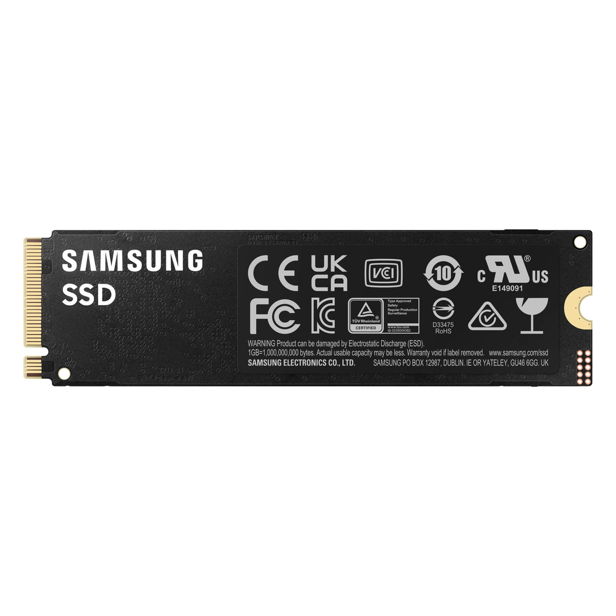 Samsung 990 PRO 2 To — vue arrière du SSD M.2 NVMe PCIe 4.0 x4 sur fond blanc carré — réf. MZ-V9P2T0BW