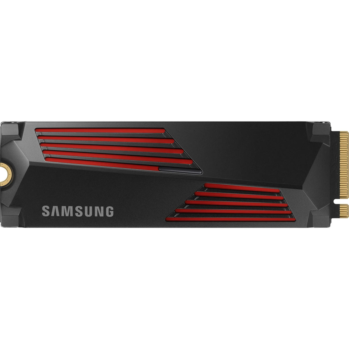 Samsung 990 PRO 4 To avec dissipateur — vue principale du SSD M.2 NVMe PCIe 4.0 x4 sur fond blanc carré — réf. MZ-V9P4T0CW