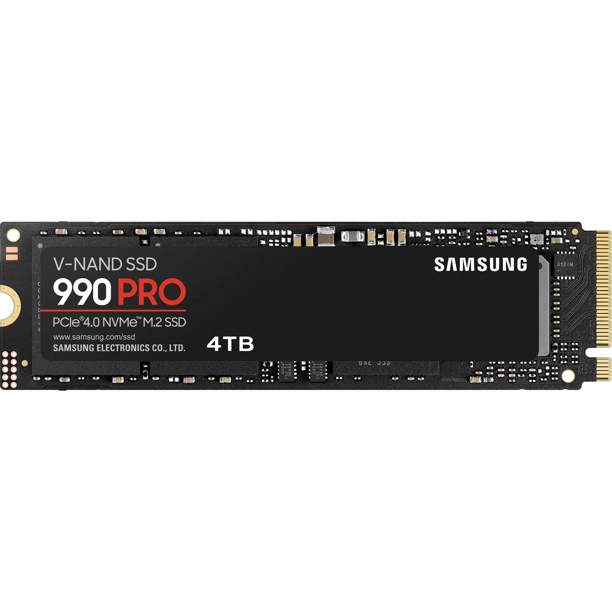 Samsung 990 PRO 4 To — vue principale du SSD M.2 NVMe PCIe 4.0 x4 sur fond blanc carré — réf. MZ-V9P4T0BW