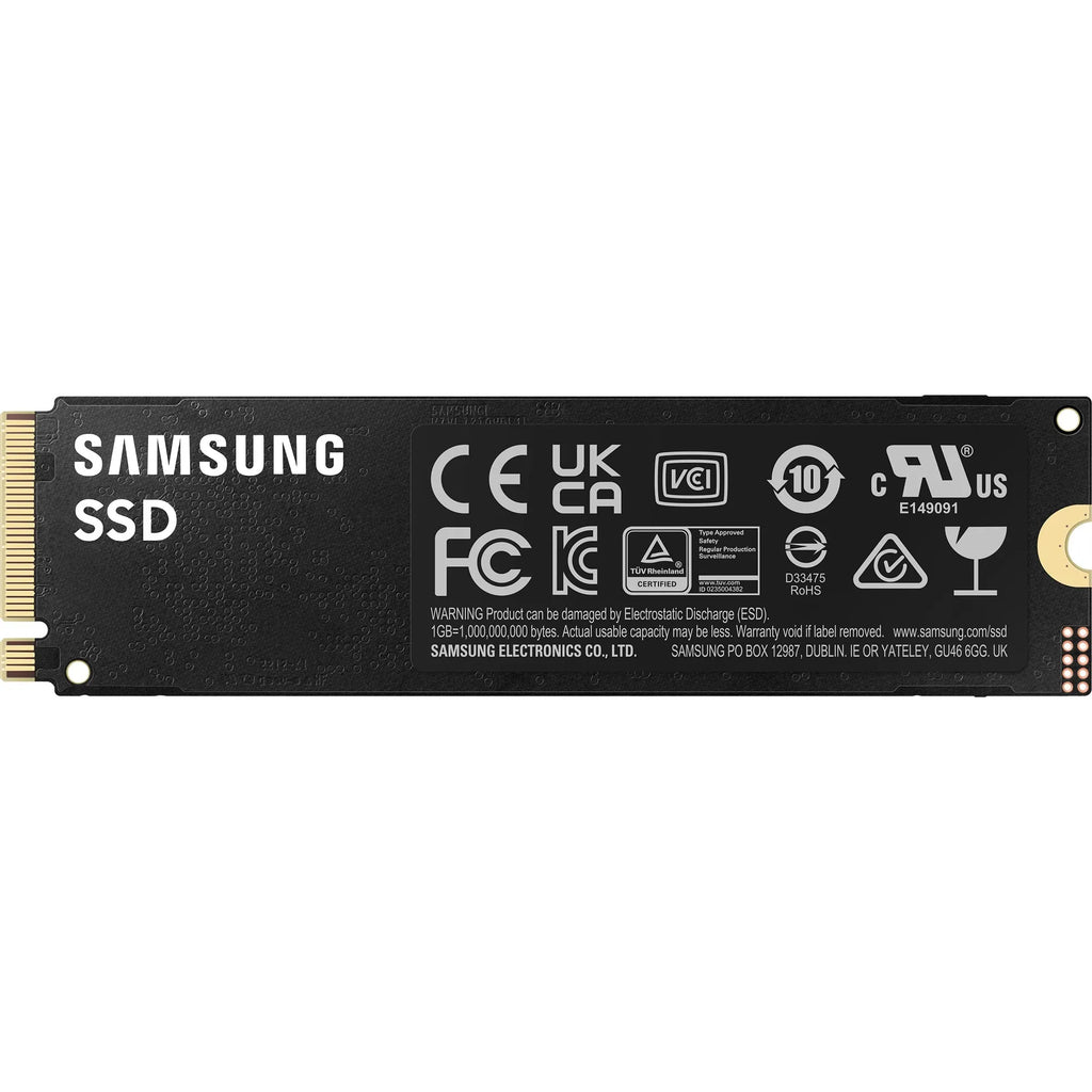 Samsung 990 PRO 4 To — vue arrière du SSD M.2 NVMe PCIe 4.0 x4 sur fond blanc carré — réf. MZ-V9P4T0BW