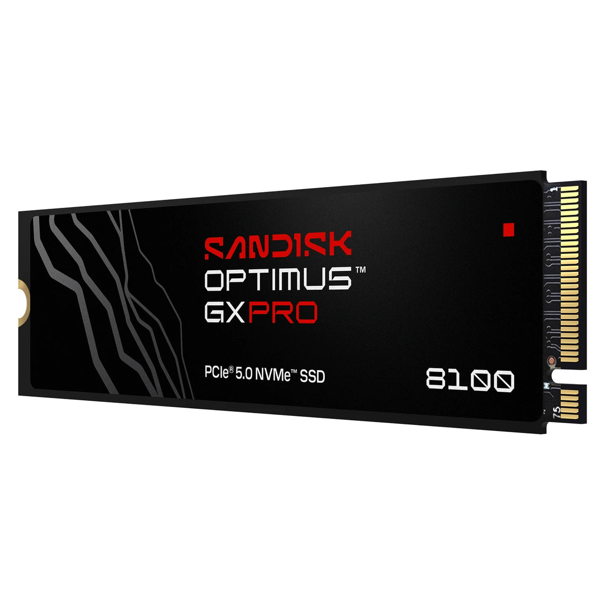 SanDisk Optimus GX PRO 8100 1 To sans dissipateur — vue côté gauche du SSD M.2 2280 sur fond blanc — réf. SDSP82100TAN-000E0
