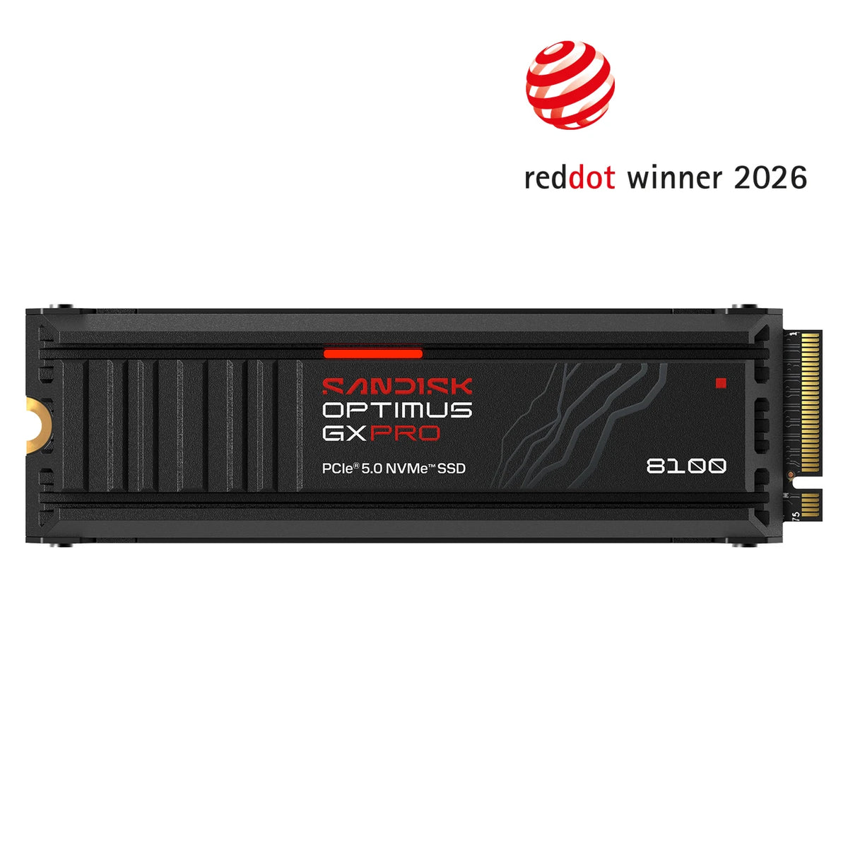 SanDisk Optimus GX PRO 8100 4 To avec dissipateur — vue de face du SSD M.2 2280 sur fond blanc — réf. SDSP82400TAH-000E0