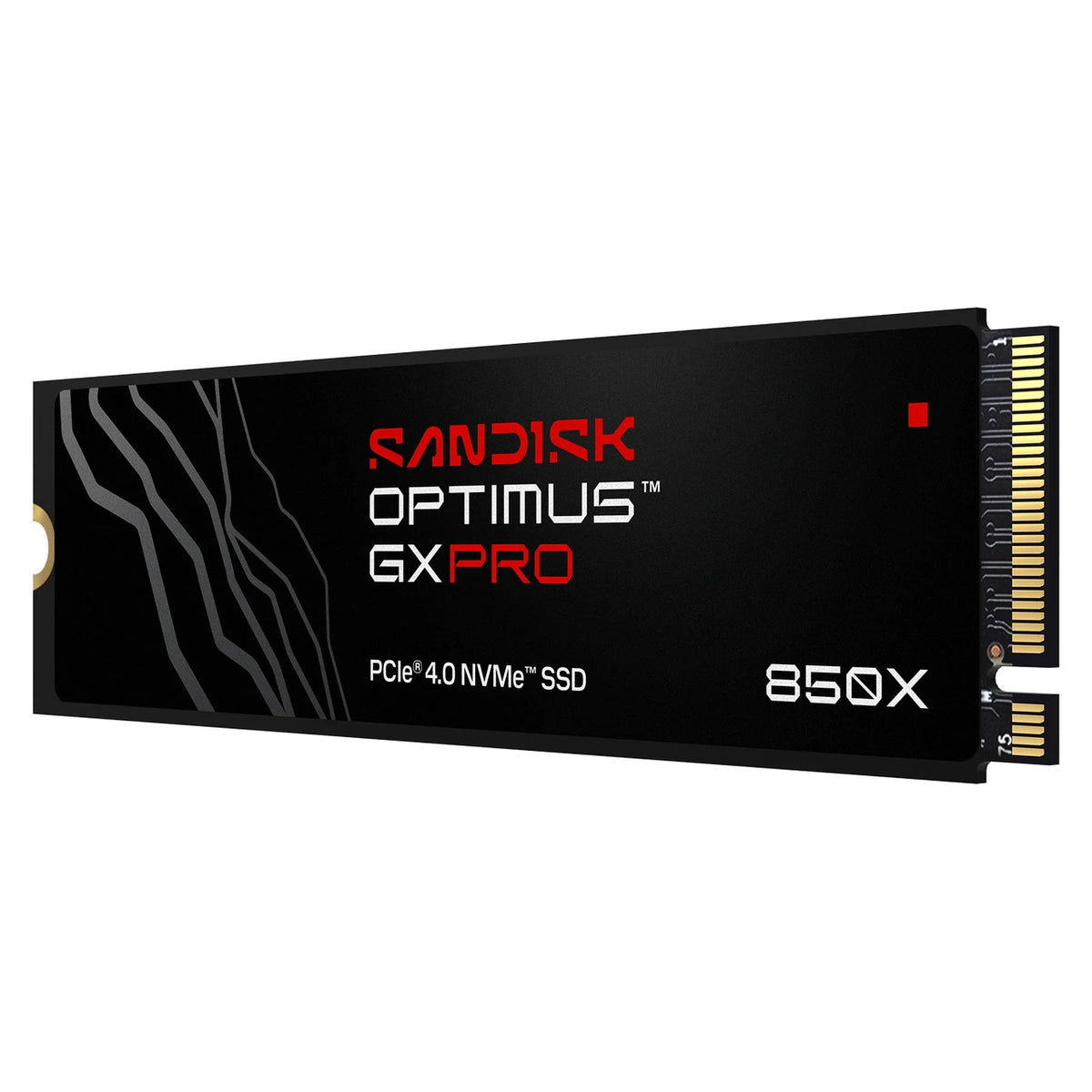 SanDisk Optimus GX PRO 850X 1 To sans dissipateur — vue côté gauche du SSD M.2 2280 sur fond blanc — réf. SDSP81100TAN-000E0