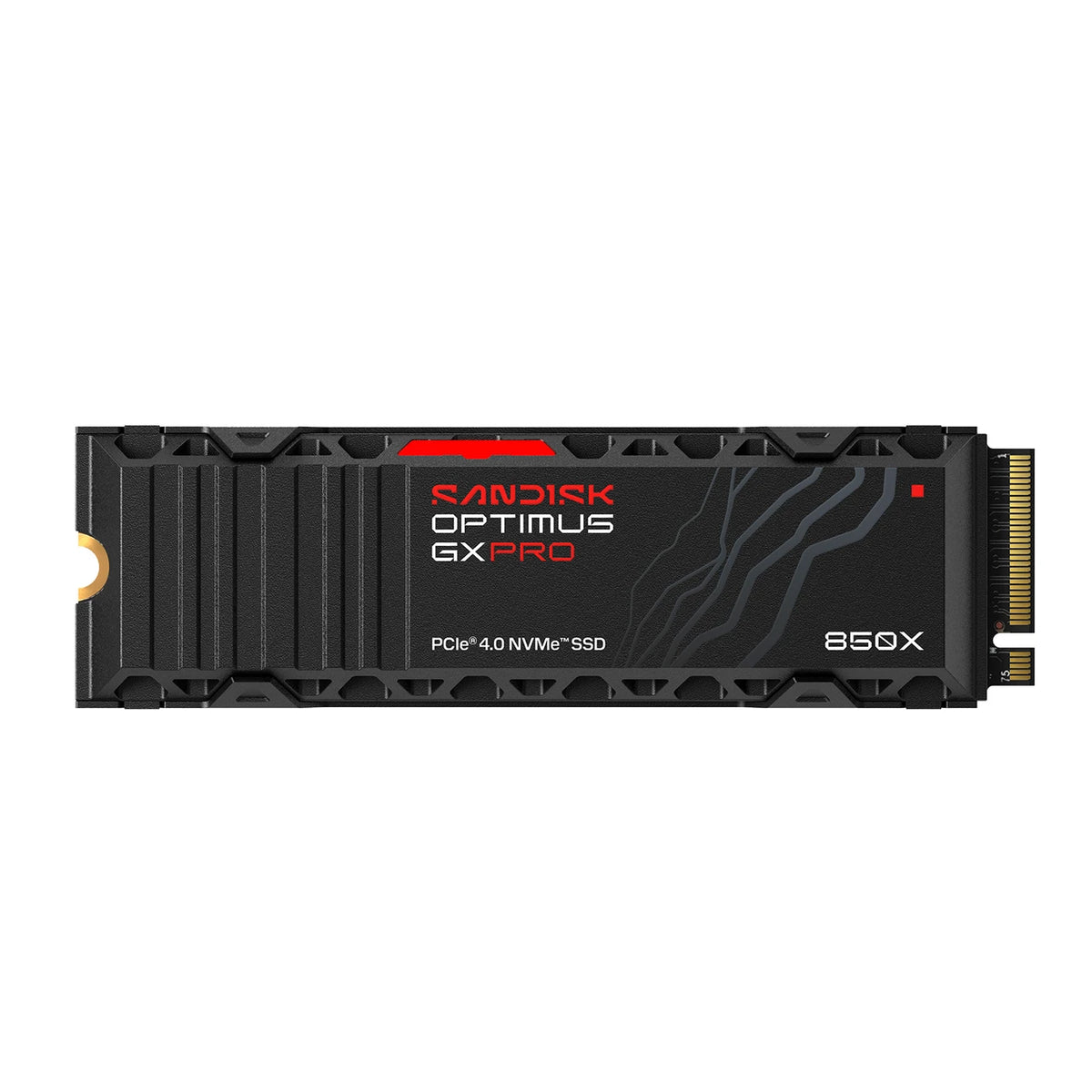 SanDisk Optimus GX PRO 850X 4 To avec dissipateur — vue de face du SSD M.2 2280 sur fond blanc — réf. SDSP81400TAH-000E0