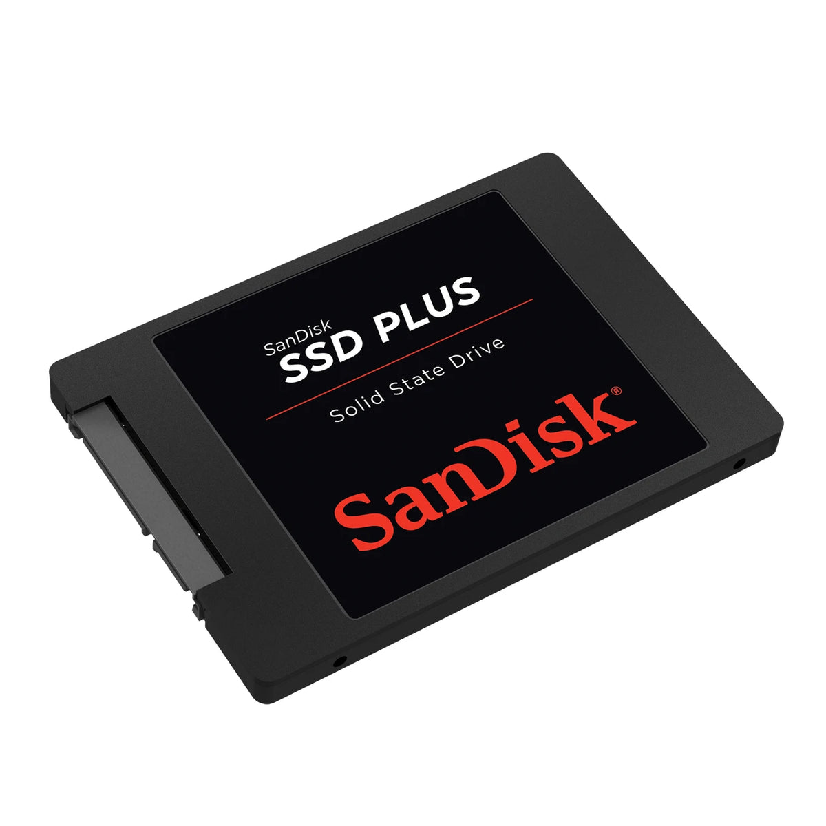 SanDisk SSD PLUS 250 Go — vue côté gauche du SSD 2,5″ (7 mm) sur fond blanc — réf. SDSSDA-250G-G28