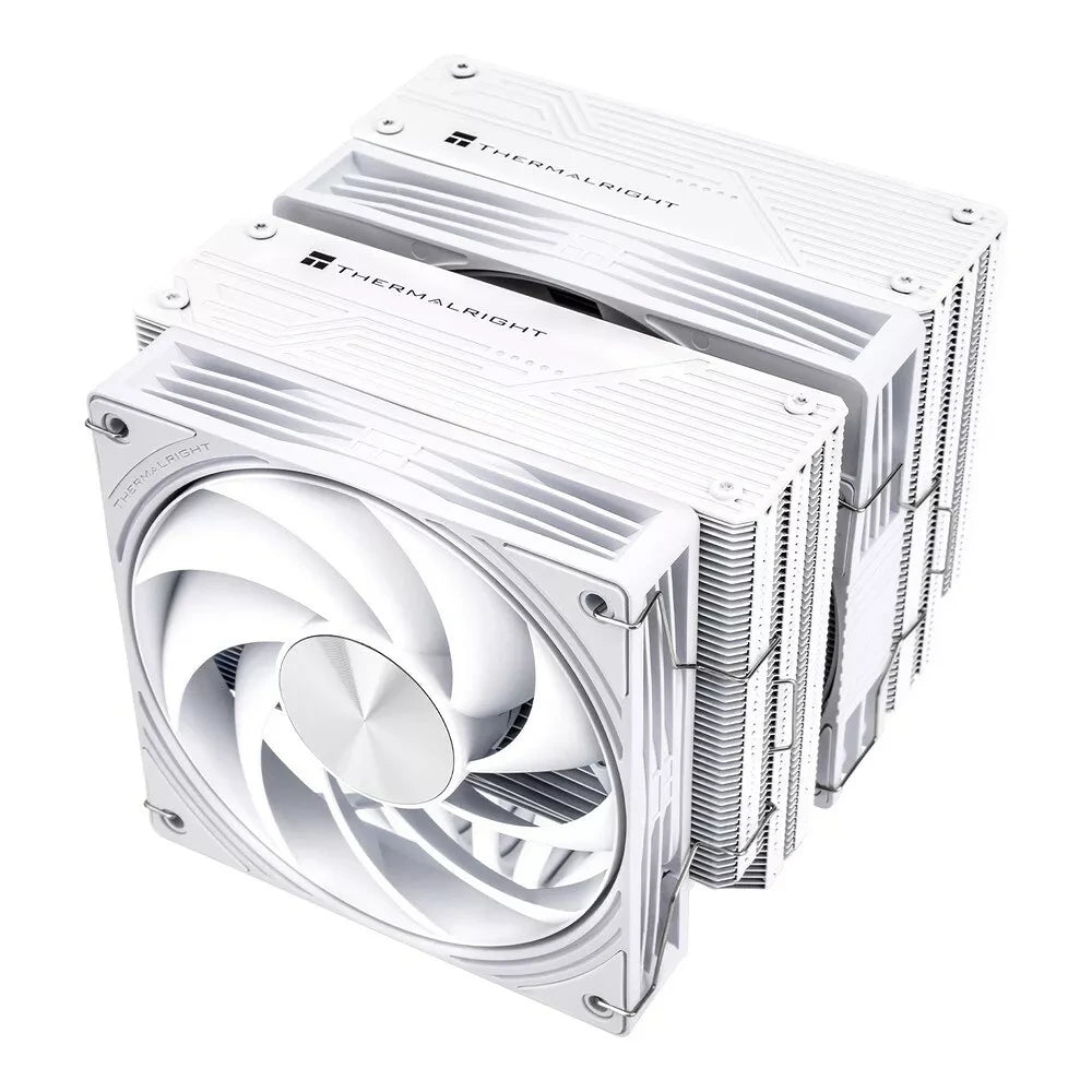 Thermalright Frost Tower 140 – Blanc — vue principale du ventirad CPU sur fond blanc — réf. FRTOW140WH