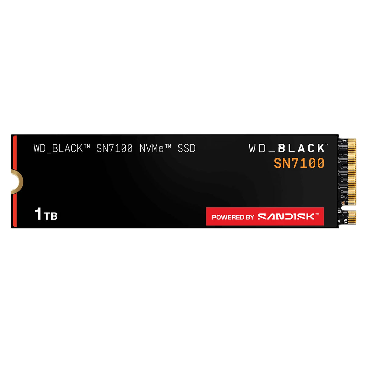 WD_BLACK SN7100 1 To — vue de face du SSD M.2 2280 sur fond blanc — réf. WDS100T4X0E-00CJA0