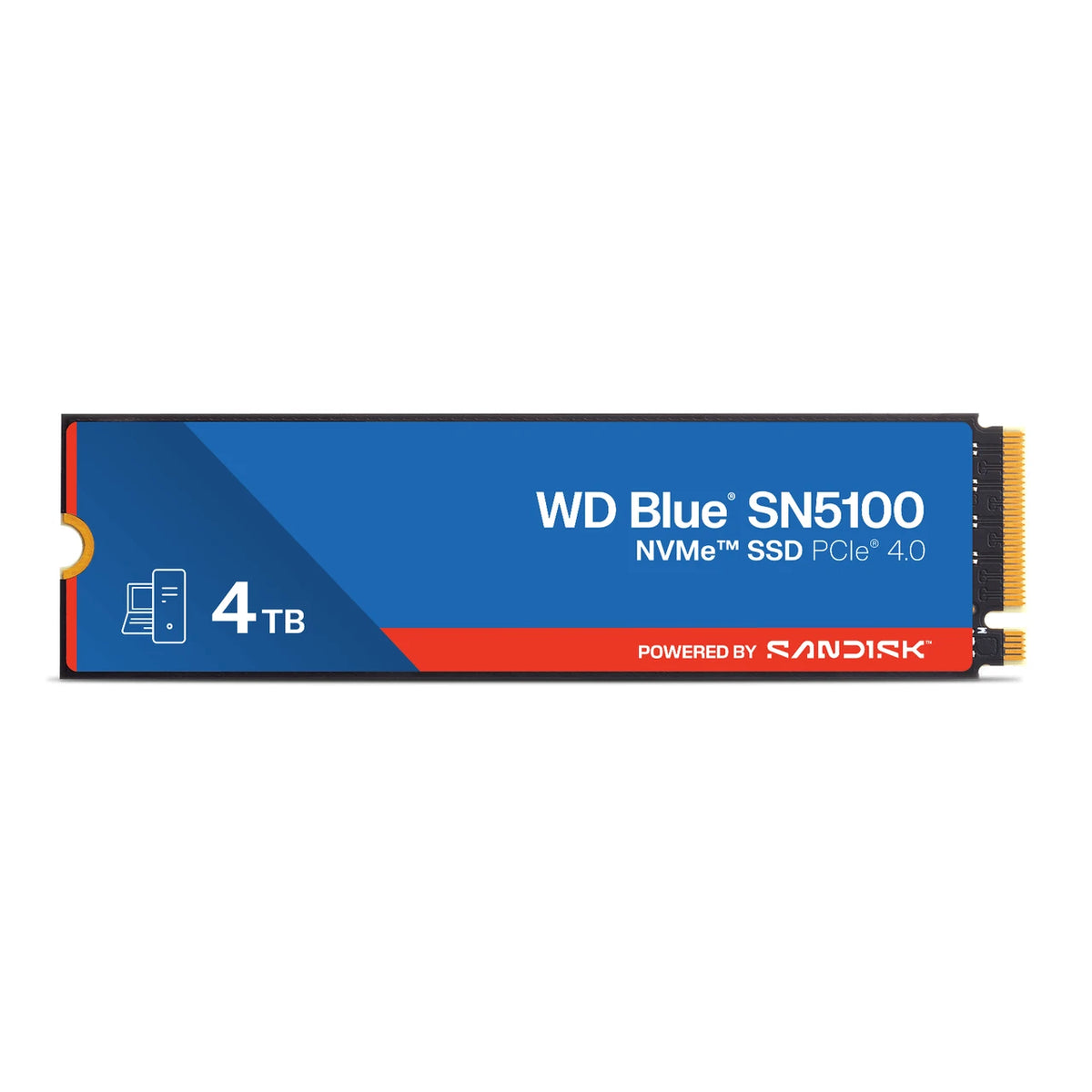 WD Blue SN5100 4 To — vue de face du SSD M.2 2280 sur fond blanc — réf. WDS400T5B0E-00CPE0